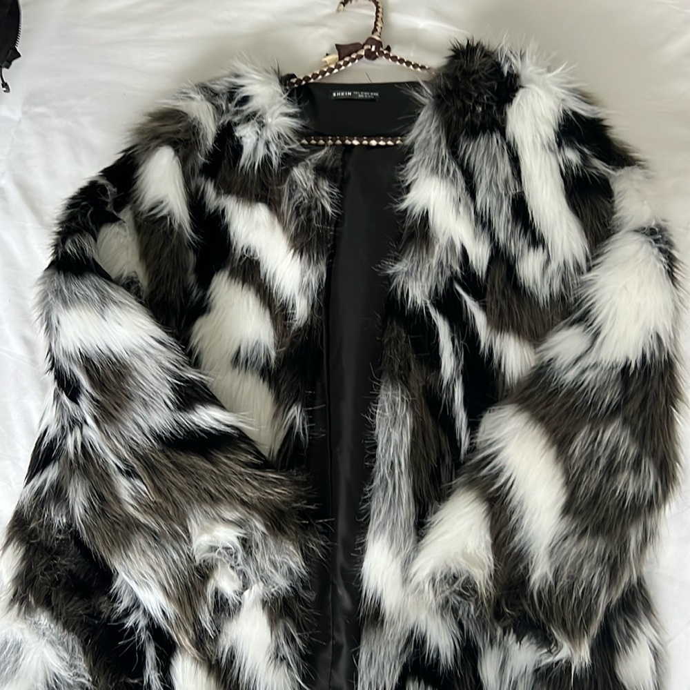 Multi coloured faux fur jacket, size L